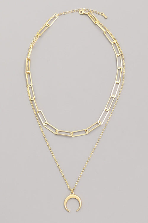 Crescent Layered Chain Necklace - Gold