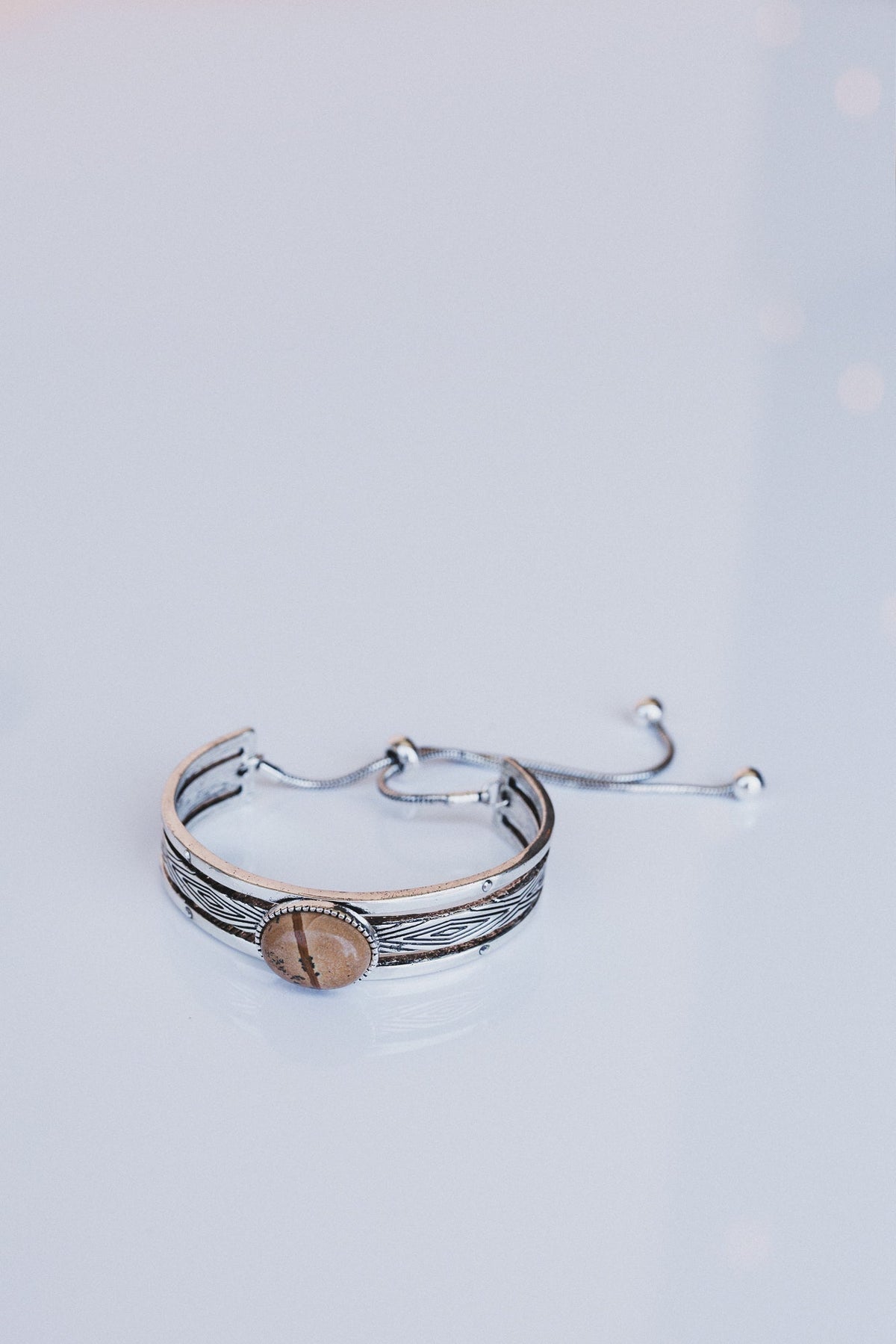 Sundancer Pull Clasp Cuff Bracelet - Jasper Silver