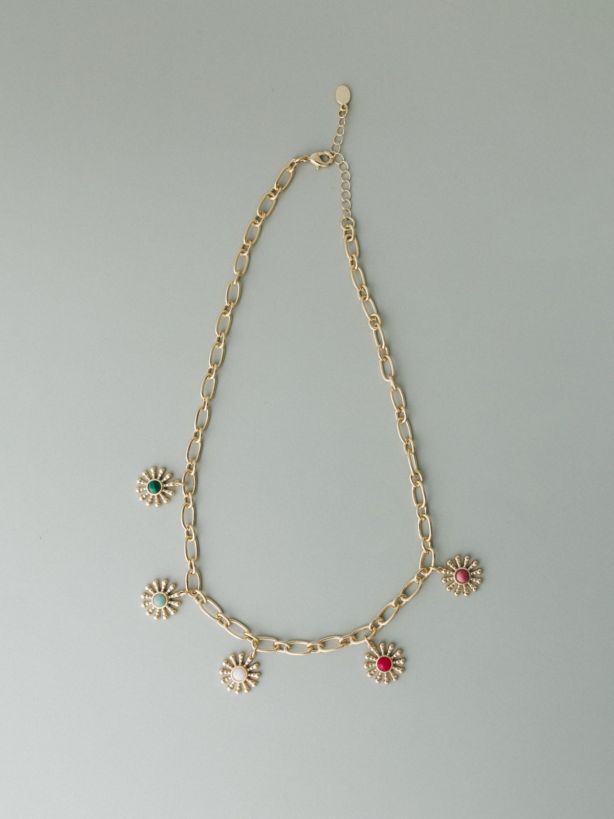 Flower Gem Charm Necklace - Multi